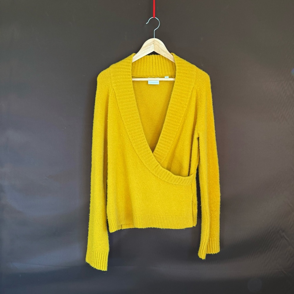 Anthropologie Tessa Yellow Wool Wrap Alpaca Blend V-Neck Sweater
